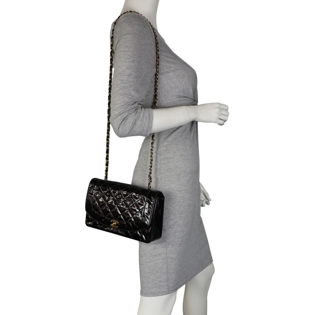 Chanel Quilted Diana Patent Flap Bag | Gold Hardware - Image 12